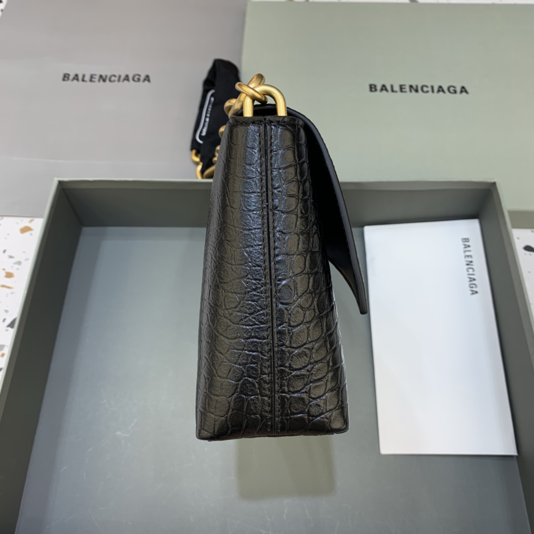 Balenciaga Downtown XS Shoulder Bag Crocodile Embossed Black